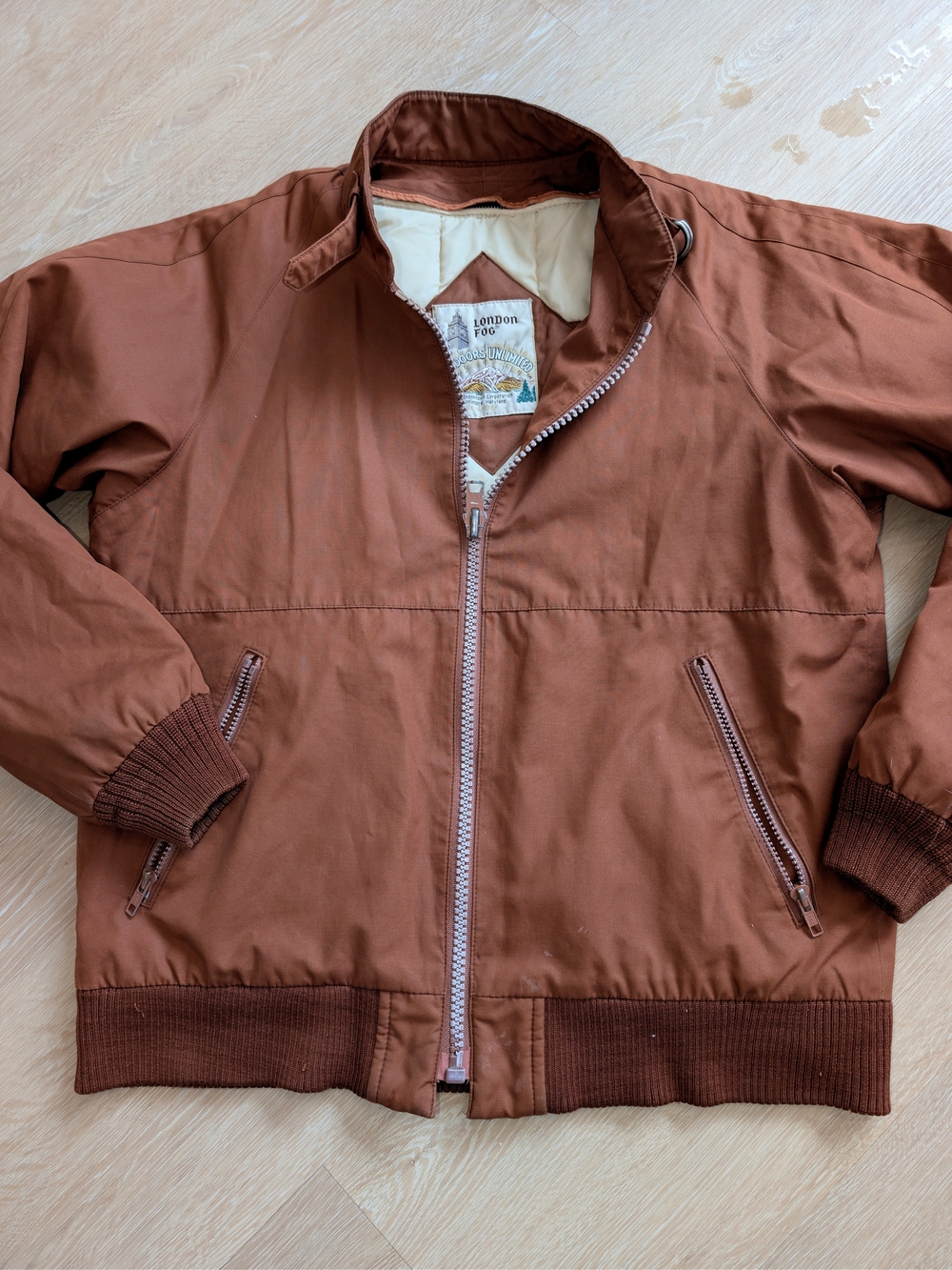 London Fog VTG Outdoors Unlimited Bomber Jacket Rust Brown Full Zip Mens 40 Reg